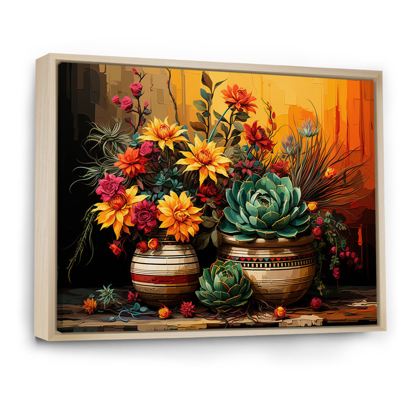 Boho, poterie florale mexicaine, Cadre flottant brun, H 34 po x l 44 po x P 1,5 po