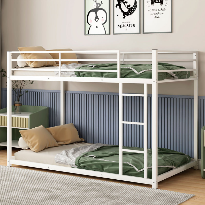 Archil Metal Bunk Bed, Low Bunk Bed With Ladder, Twin Over Twin, White