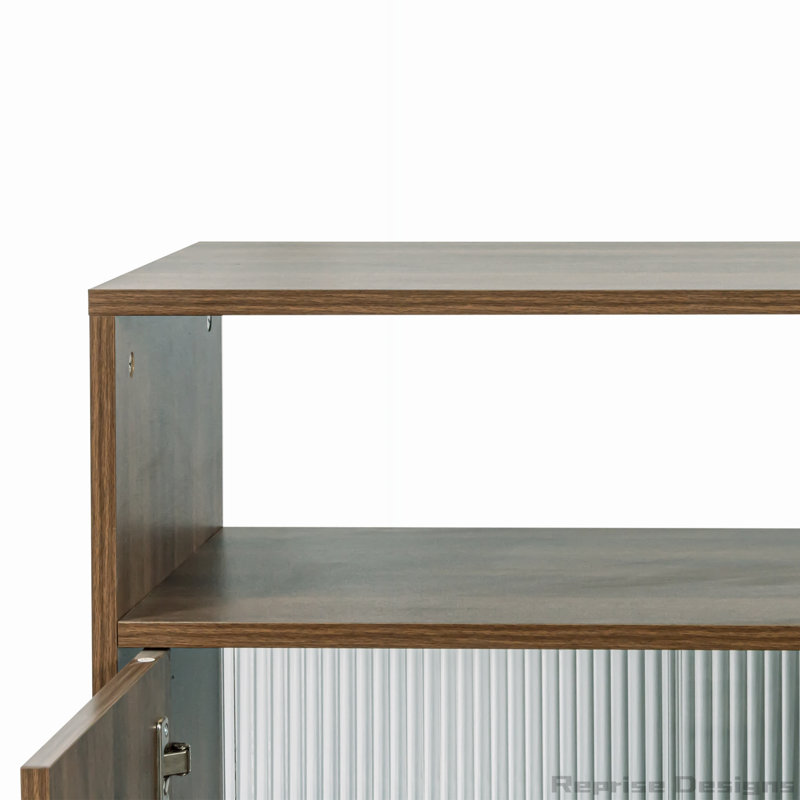 Tabletop Cabinet with 2 Glass Sliding Door,3 Side Drawers