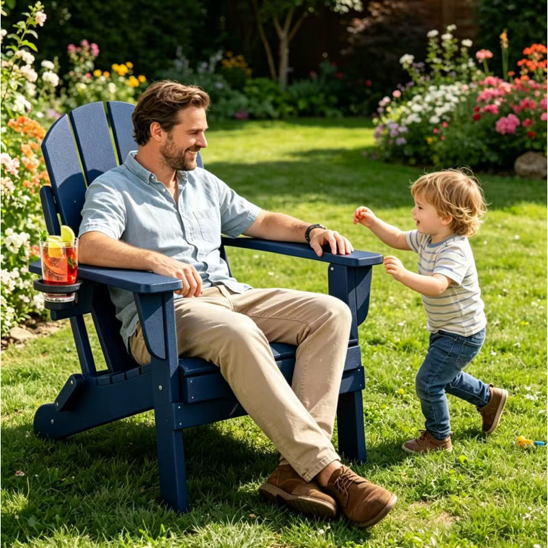 Chaise Adirondack pliante en plastique Lutie, Bleu marine