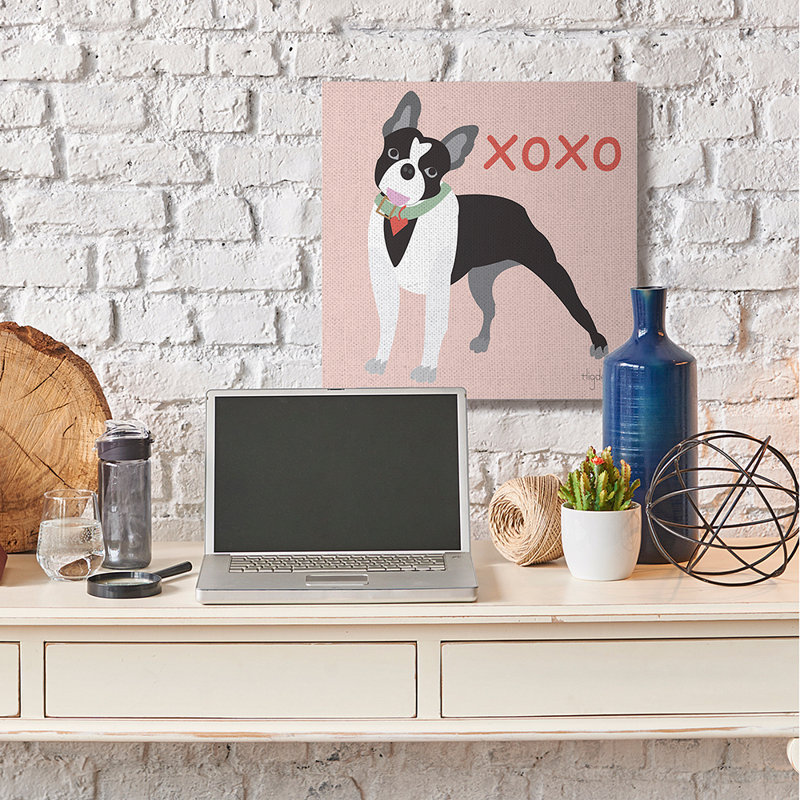 «Boston Terrier Pet Dog Hugs and Kisses Symbole» par Mark Higden - impression d'art graphique, Toile tendue