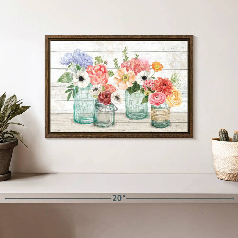 Marché aux fleurs pastel III, 13 po x 9 po, Cadre flottant en noyer