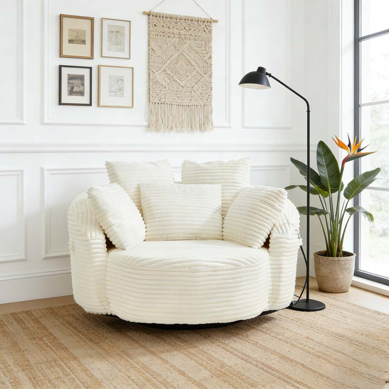 360° Swivel Chair Accent Barrel Chair, Beige