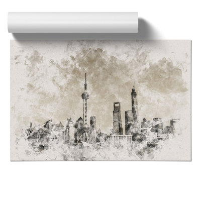 Shanghai Skyline Watercolour - Frameless Print