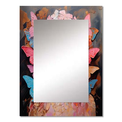 Pink Butterfly woman fashion portrait elegance I - Fashion Decorative Mirror, Modern Wall Mirror, Printed Metal Art