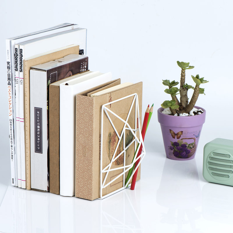Serre-livres géométriques antidérapants uniques, Blanc
