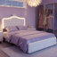 Princess Bed With LED Crown Headboard & Drawer(S), Faux Leather Storage Frame, White & Pink-1547995489-1547203775