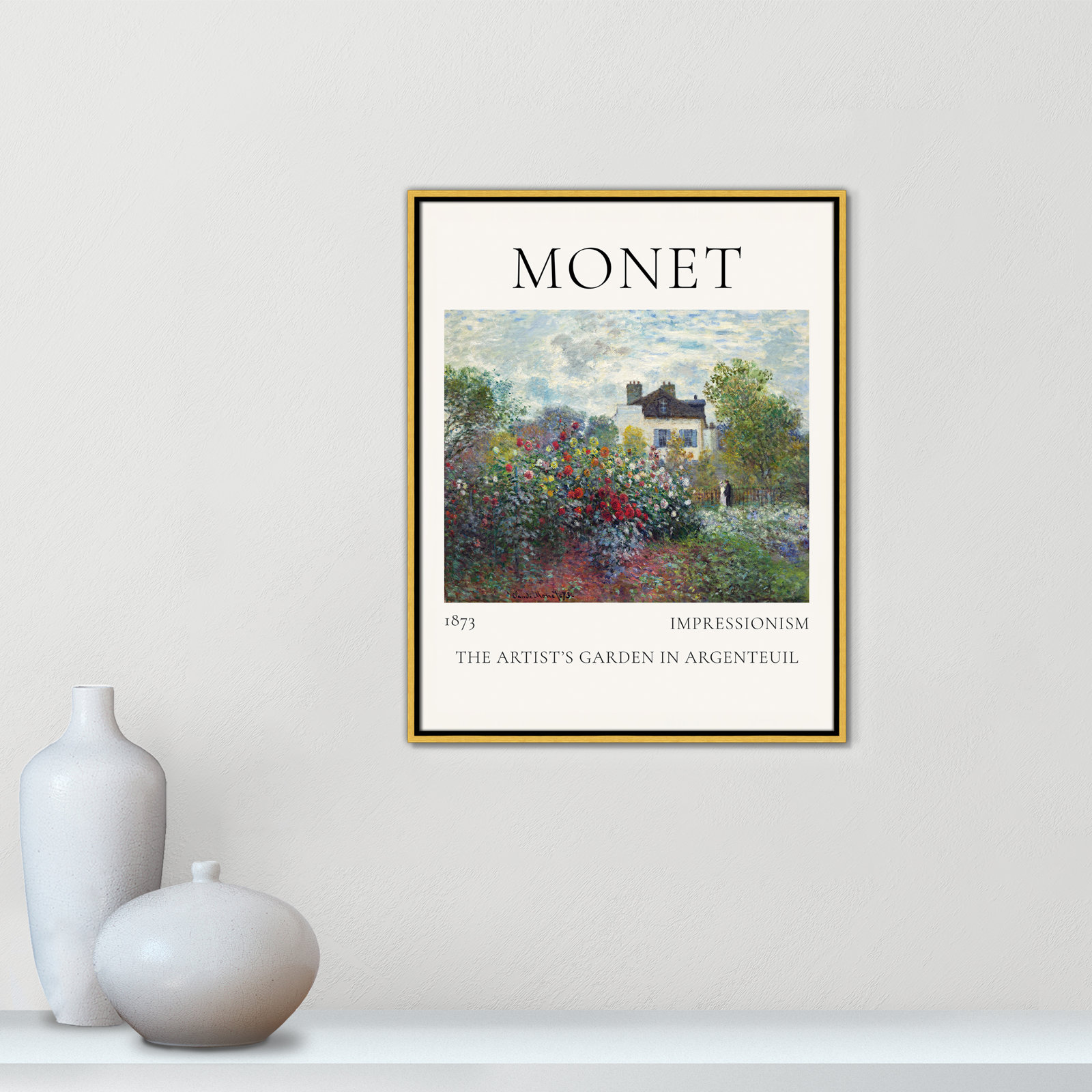 Rocchetto "Artists Garden in Argenteuil" Print, Gold Floater Frame, No, 29.5" H x 23.5" W x 2" D