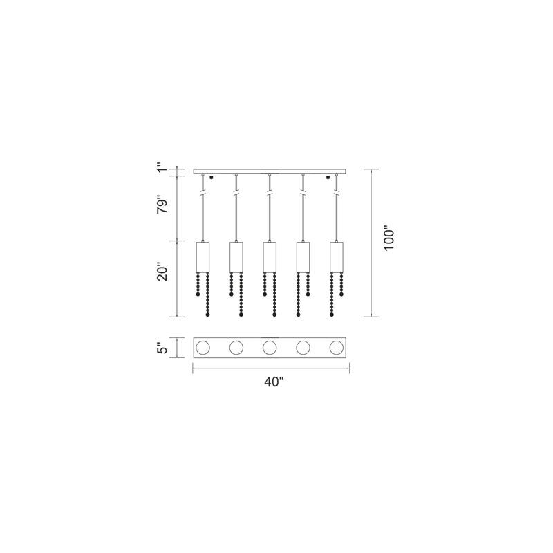 Luminaire suspendu 5 lumières à 5 lumières avec finition chromée