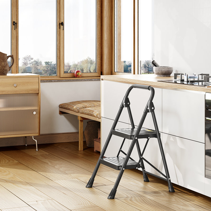 2 Step Ladder, Sturdy Steel Portable Ladder with Anti-Slip Wide Pedals, Folding Step Stool,Library Ladder,Decorative Kitchen Step Ladder