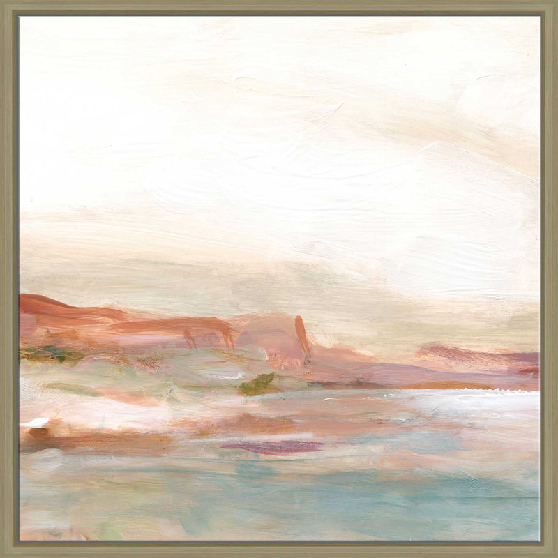 «Twilight Desert Mirage» par Carol Robinson - Peinture, L 39,5 po x H 39,5 po, Encadrement brun