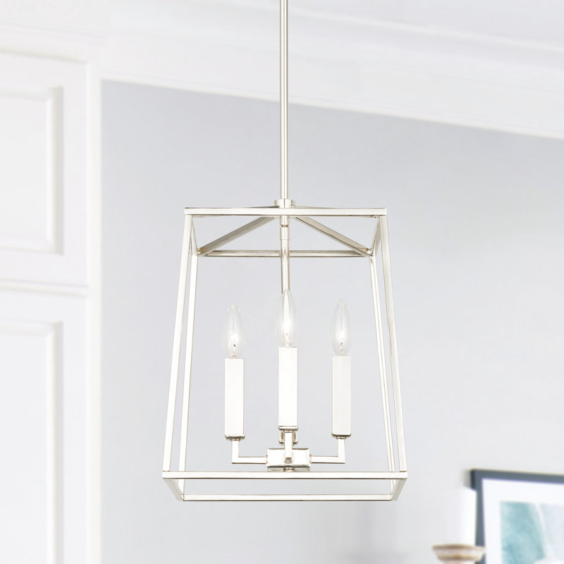 Lustre géométrique à 4 lumières Thea, H 21,75 po x l 12 po x P 12 po, Nickel poli