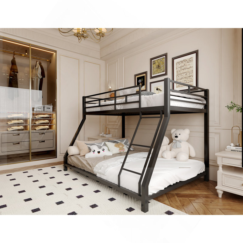 Lit superposé simple en métal pour enfants et adultes, avec barrière de sécurité et échelle, noir