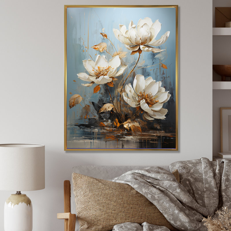 Sérénade lotus au clair de lune I, Cadre flottant doré, H 44 po x l 34 po x P 1,5 po