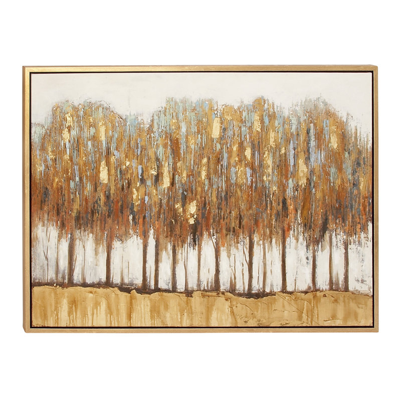 Canvas Tree Brown Framed Wall Art with Gold Frame