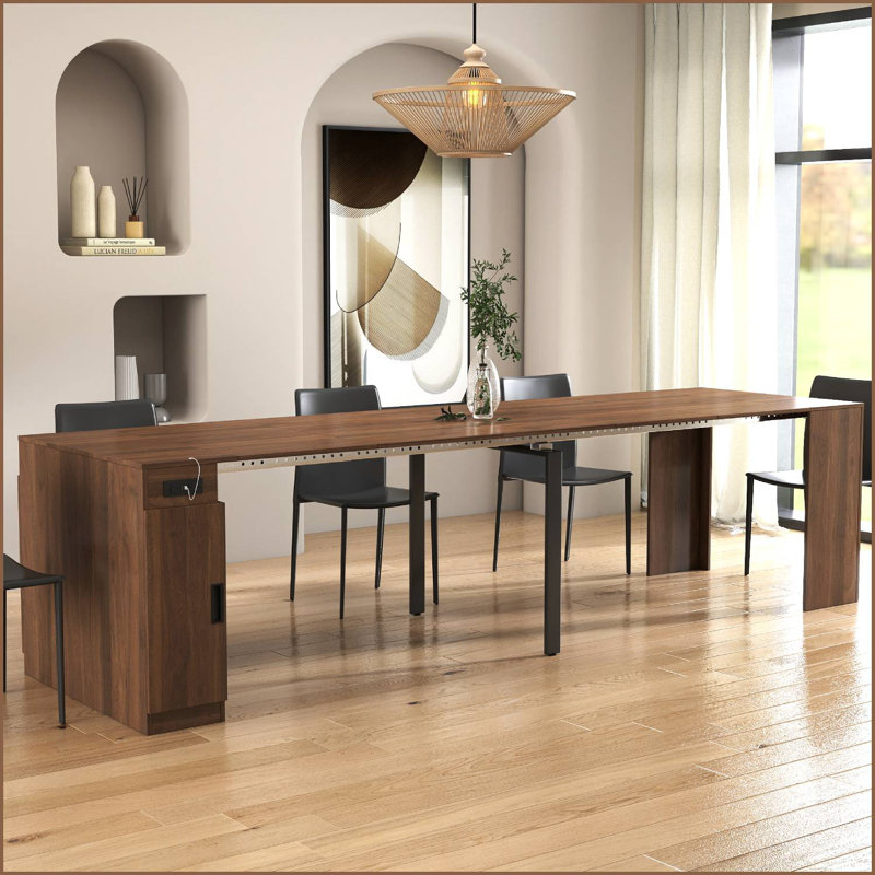 Modern Multifunctional Extendable Dining Table, Walnut