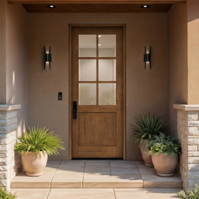 G5006-SW-96 | 96" Single Door, RTA Prehung Exterior, SDL 6 Lite, 1/2 Lite, 1 Panel, Unfinished Mahogany Wood