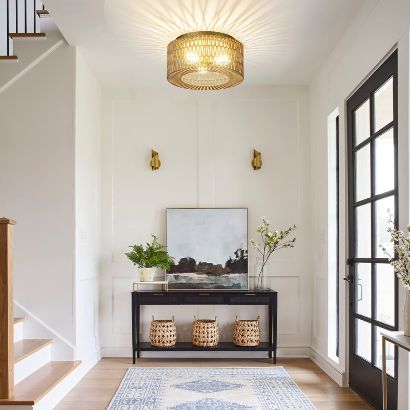 Plafonnier 12,4 po en rotin 12 po Boho, luminaire campagnard moderne en rotin avec ampoule à DEL E26 à intensité variable fait à la main pour salle à manger, couloir, chambre à coucher, vestibule et cuisine