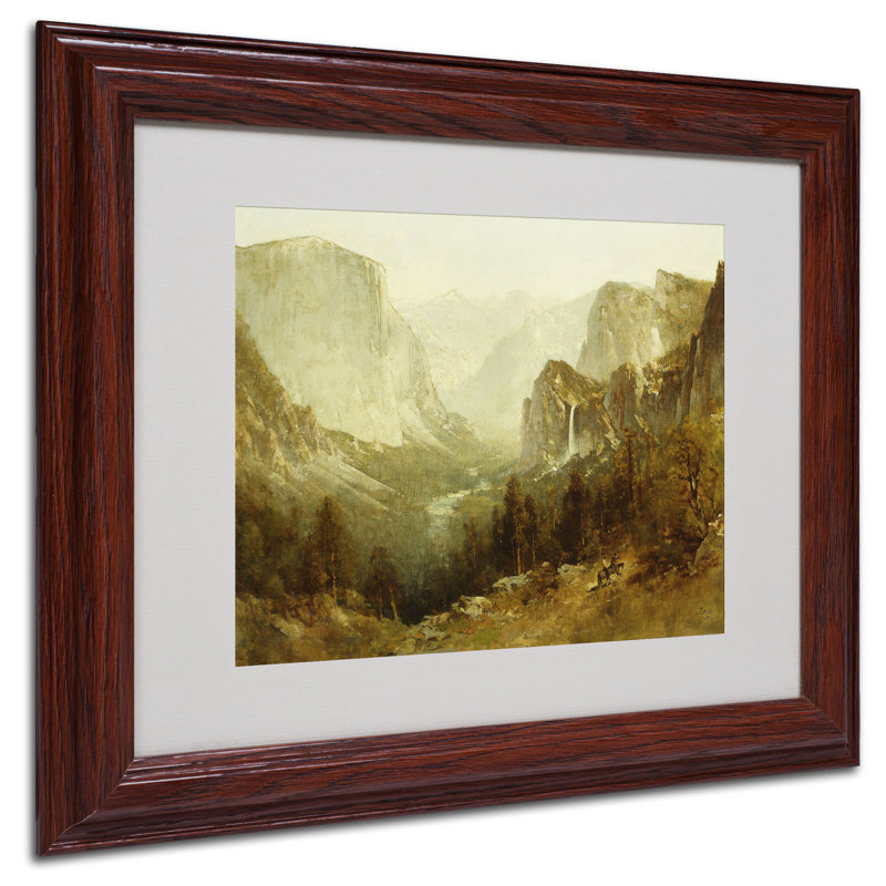 Thomas Hill Yosemite Valley Landscape Print on Canvas with Brown Wood Frame