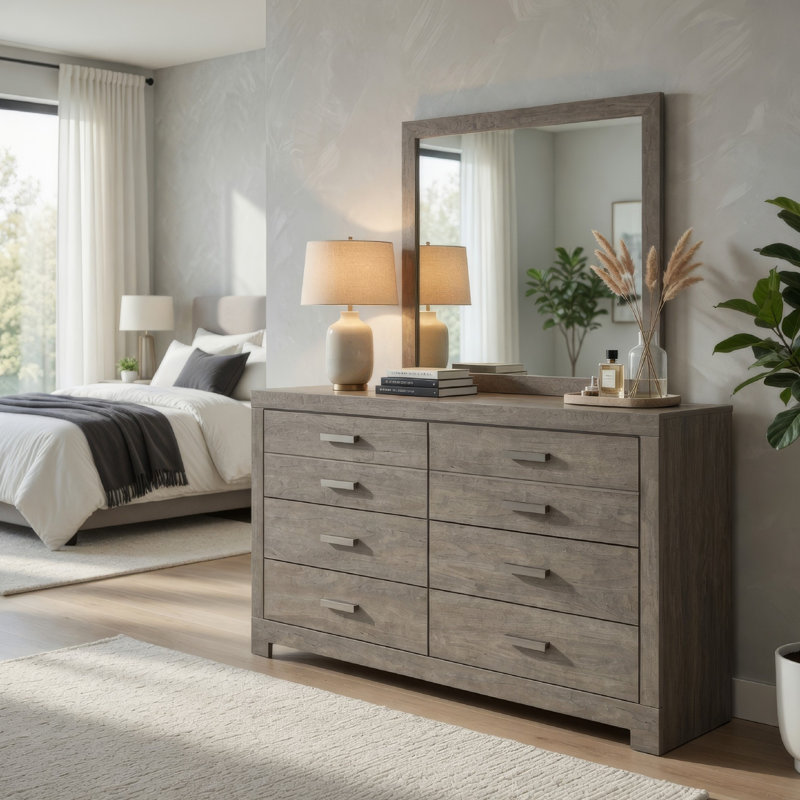 Ensemble de commode 2 pièces Kulv, 6 tiroirs avec poignées, gris rétro