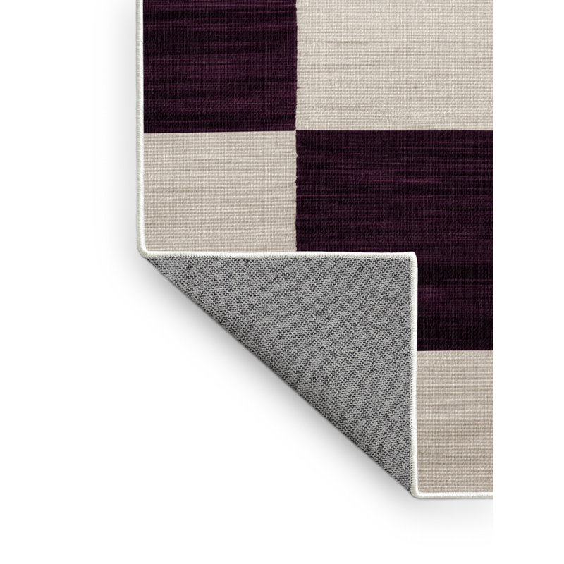 Tapis beige à carreaux lavable à la machine, Carré 4 pi