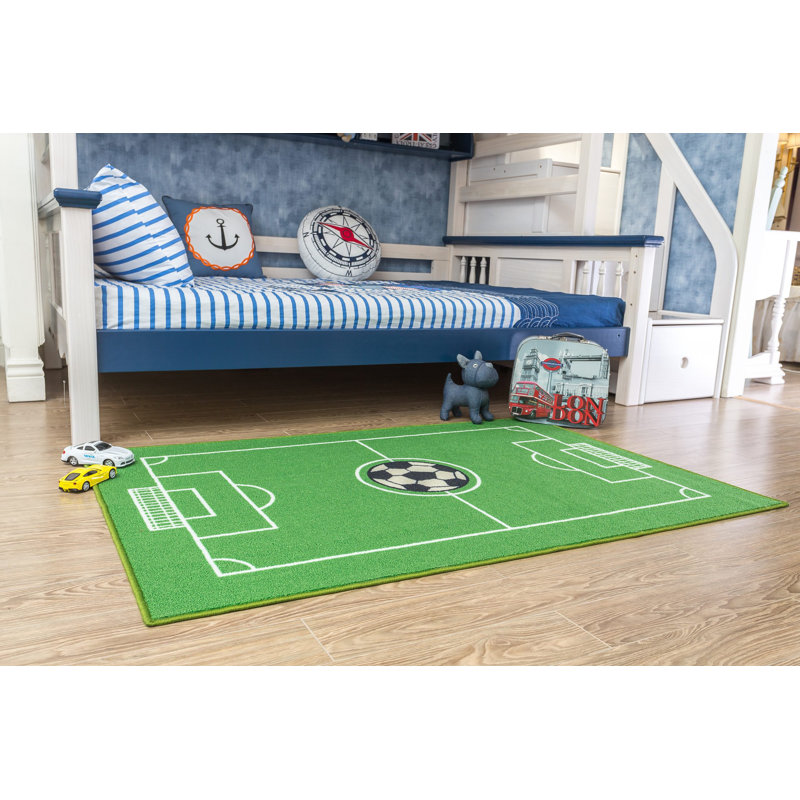 Furnish My Place 685 Solid Soccer Rug for Play Area | All Star Soccer Field Ground | Kids Playroom | Contemporary Design | Accent Rug Kindergarten | Green