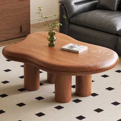 91CM Cloud-Shaped Coffee Table with Wood Grain Texture and Four-Leg Design, Suitable for Living Room