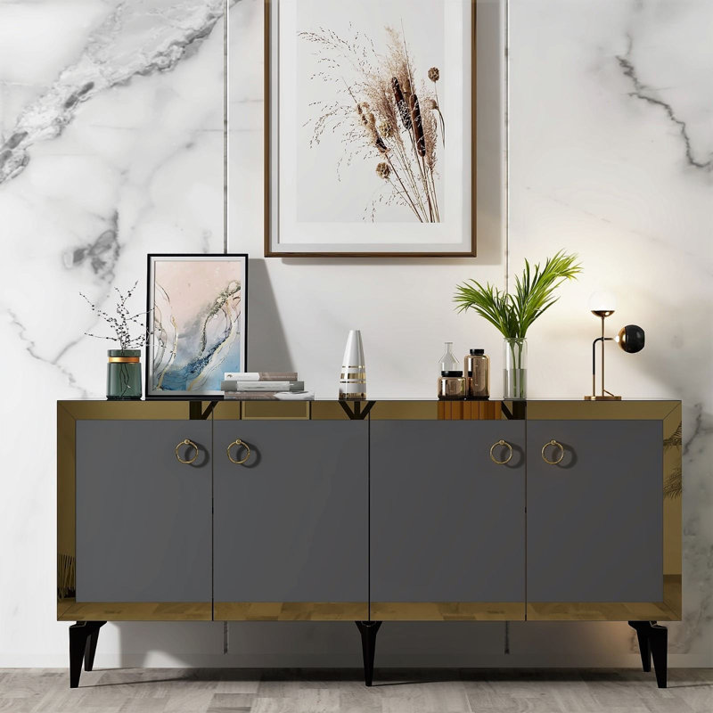 Olivia 150cm Console Table, Grey/Gold