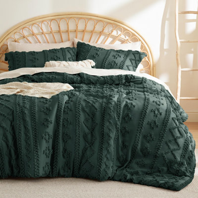 Ensemble d'édredon pour lit très grand Boho - 3 pièces vert foncé Shabby Bedding