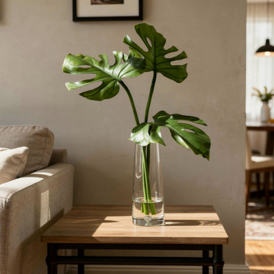 Fausse plante Philodendron 23 po Centerview dans un vase en verre