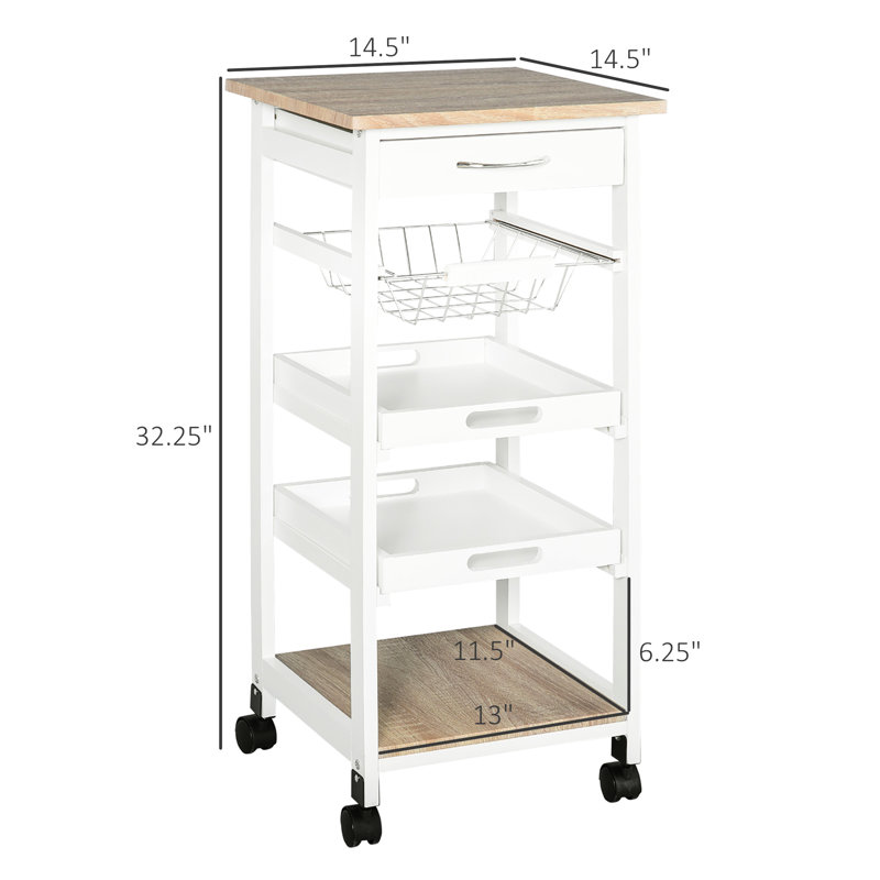 Chariot de rangement blanc - Cadre en bois massif avec fil pour vaisselle et fruits Mobile Island