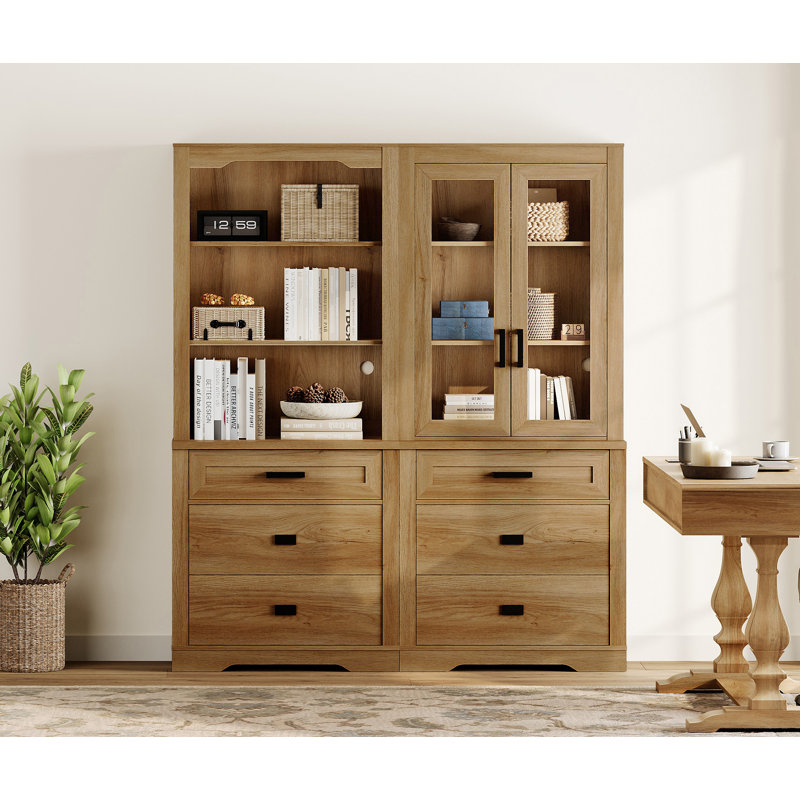 2 Column 3 Tier Bookcase With Drawer,73.3" Tall Floor Standing Bookshelf,Modern Farmhouse Display Storage Cabinet With Adjustable Shelves