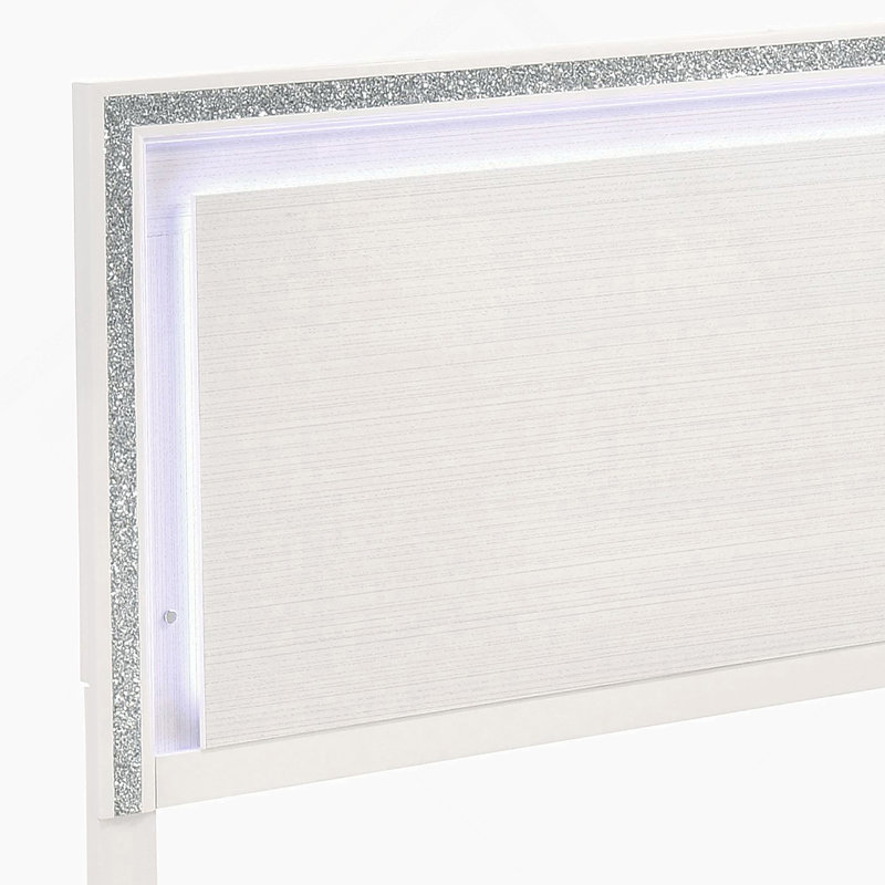 White Queen Bed with LED Lighting Headboard