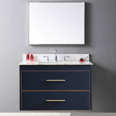 Comptoir de meuble-lavabo 37 po, pierre frittée, comptoir en céramique encastré, 3 trous de robinet, dosseret inclus, lavabo rectangulaire, trou, avec