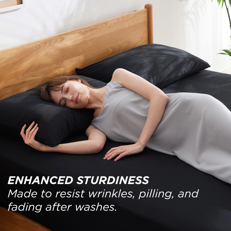 Ensemble de draps-housses en jersey de polyester, Ensemble de drap très grand avec un drap-housse e, Noir