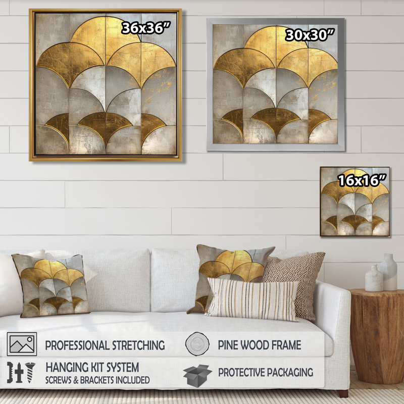 Golden Beige mosaïque Art déco - Art mural abstrait Art déco, H 36 po x l 36 po, Reproduction encadrée d'une seule photo