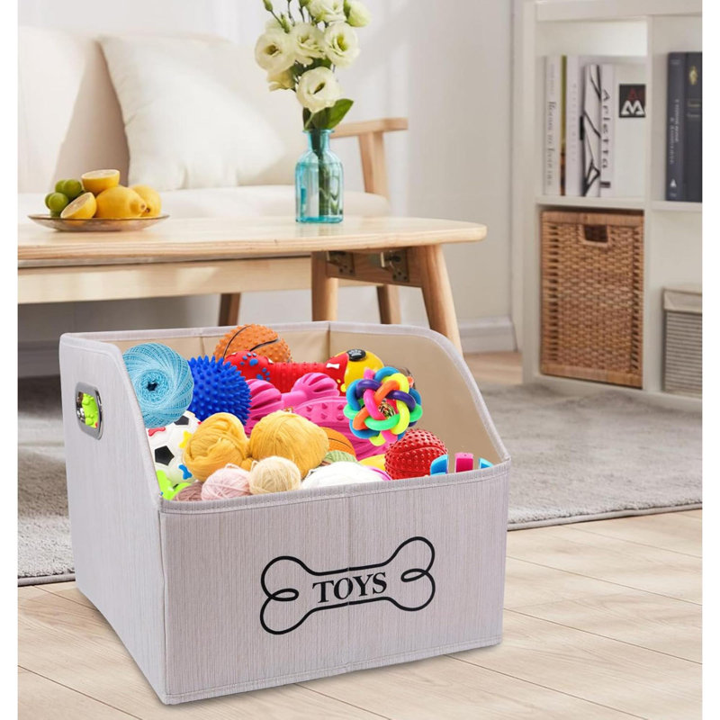 Foldable Dog Toys Box - Storage Basket With Handle, Organizer Bin For Pet Toys, Blanket, , Closet - Beige