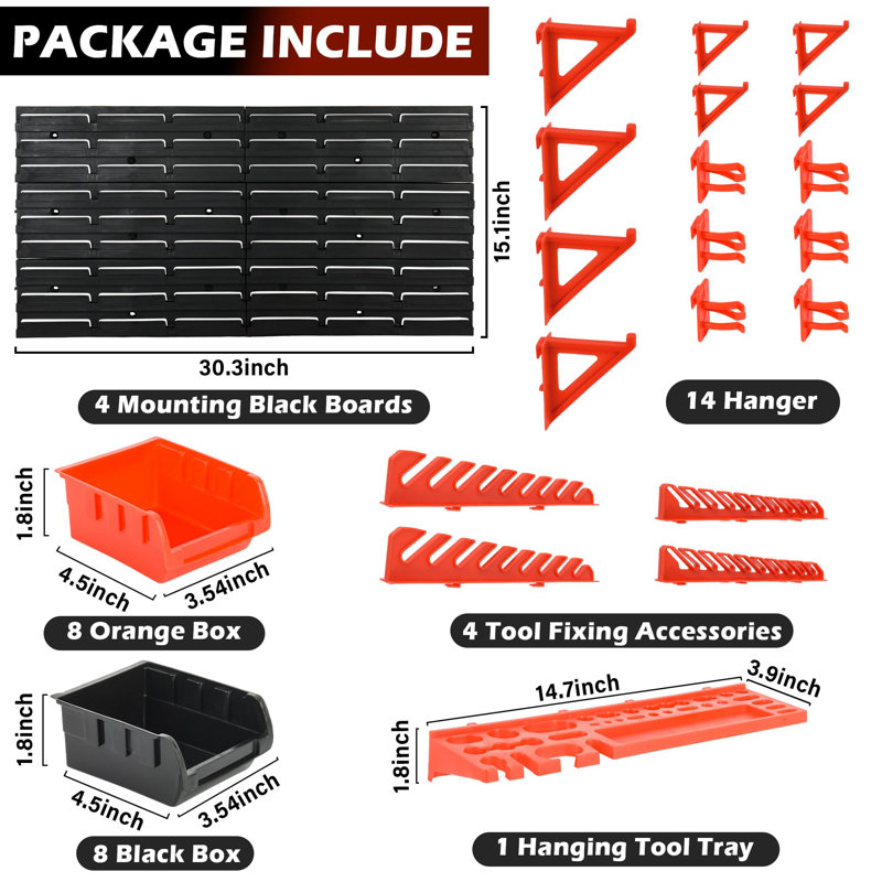 43-Piece Wall Mount Tool Organizer, Storage Box For Nuts, Bolts And Hardware Parts, Black And Red