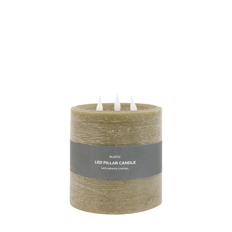 Unscented Flameless Pillar Candle with Plastic Holder, Green