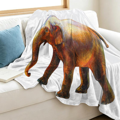Orange Ultra Soft Flannel Fleece Throw Blanket,Brown Animal Elephant Single-Sided Print