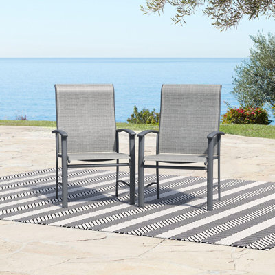 Outdoor Dining Chairs Set of 2 All-Weather Textilene Metal Patio Chairs - High Back Ergonomic Design for Garden, Deck, Balcony