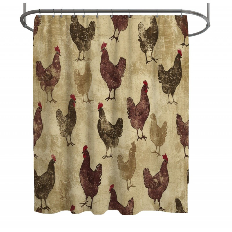 Rideau de douche Chickens - Décor de salle de bain champêtre, H 83 po x l 70 po