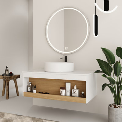 Ensemble de meuble-lavabo mural simple 36 po avec lavabo rond en céramique