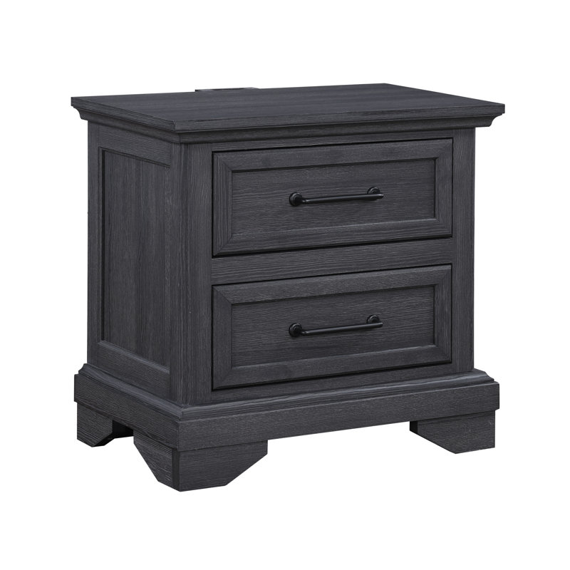 Table de chevet 26 po à 2 tiroirs au fini gris anthracite avec chargement USB