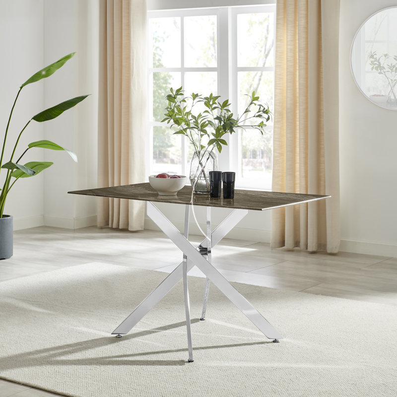 Aurita Rectangular 120cm L x 70cm W Dining Table, Grey, Silver