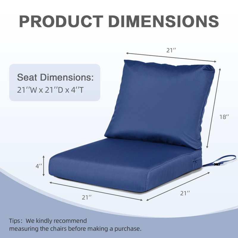 Outdoor Seat/Back Cushion, 2, Navy Blue, 21" W x 21" D
