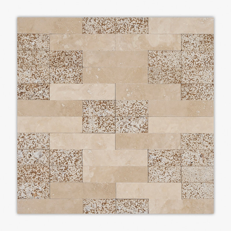 Ivory, Noce Multi-Textured Barcelona Travertine Mosaic, Ivory