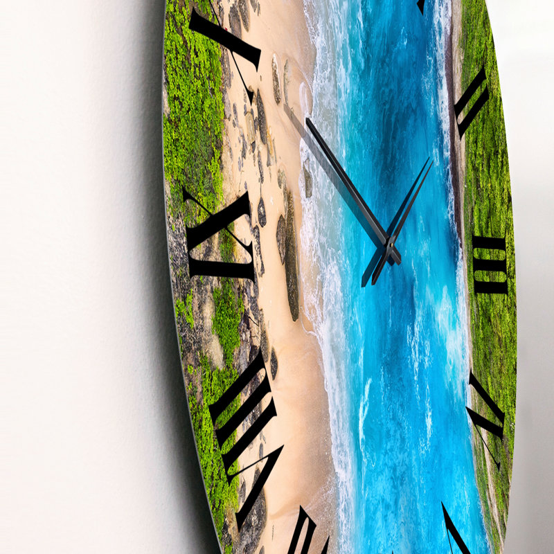 Vue aérienne de la plage tropicale turquoise II - Horloge murale nautique et côtière, Grand