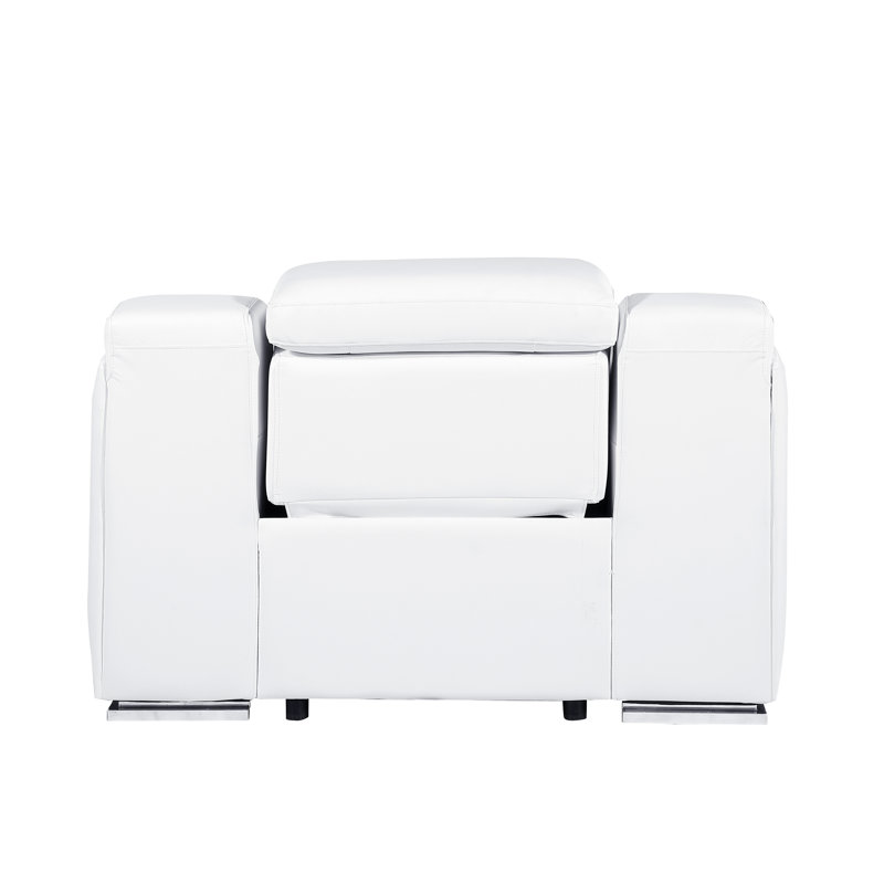 Divanitalia Top Grain Italian Leather Power Reclining Chair With Power Headrests, White