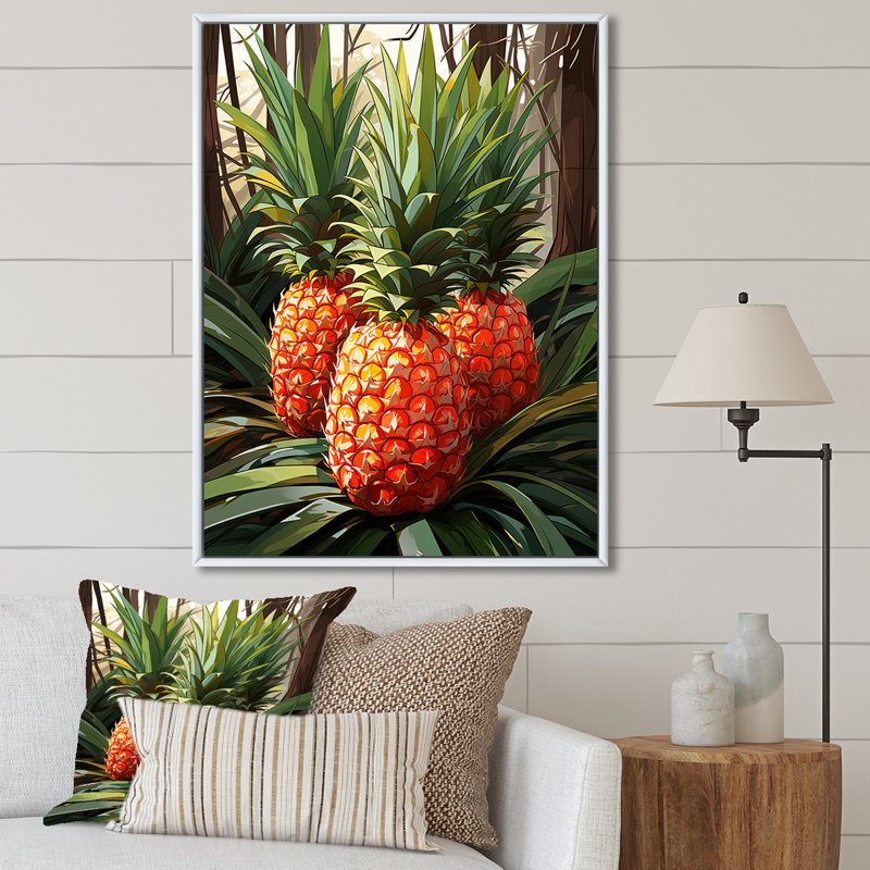 Pineapple Paradise II - Ananas, art mural, Cadre flottant blanc, H 40 po x l 30 po x P 1,5 po